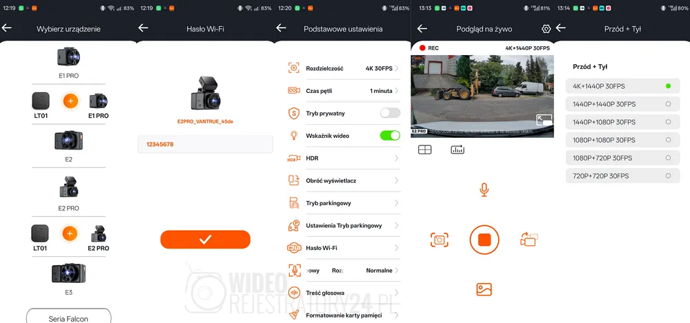 aplikacja mobilna vantrue dla vantrue e2 pro